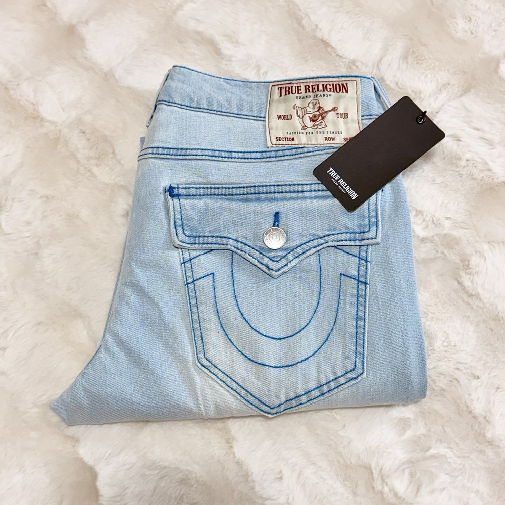 True Religion Ricky Relaxed Straight Denim Jeans Mens 32x32 Flap Pocket NEW